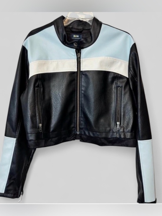 Anthropologie Jackets & Blazers - Maeve by Anthropologie Black Moto Color block Faux Leather Jacket -Small-EUC
